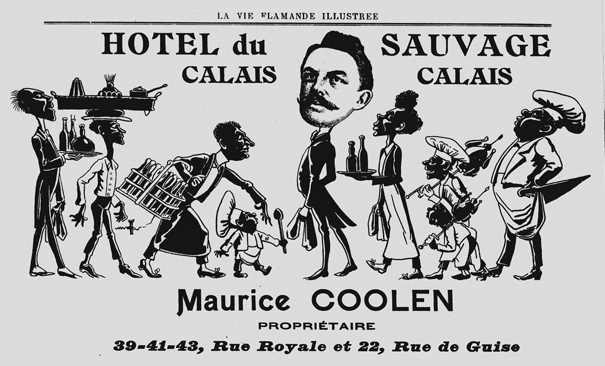 Caricature de Maurice Coolen propriétaire de l'Hotel du Sauvage à Calais
