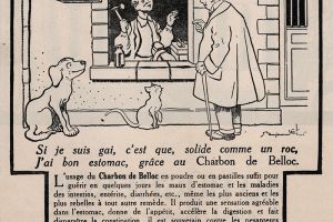 Encart publicitaire pour le charbon de Belloc utilisant un dessin des fables de La Fontaine réalisé par Benjamin Rabier Encart publicitaire pour le charbon de Belloc utilisant un dessin des fables de La Fontaine réalisé par Benjamin Rabier