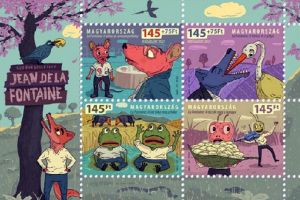 Timbres hongrois ornées de dessins des fables de La Fontaine Timbres hongrois ornées de dessins des fables de La Fontaine