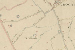 Situation du moulin de Crochte sur le cadastre de 1889 Situation du moulin de Crochte sur le cadastre de 1889