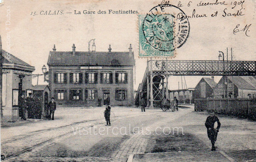 Vue sur la passerelle de la gare des Fontinettes en 1908